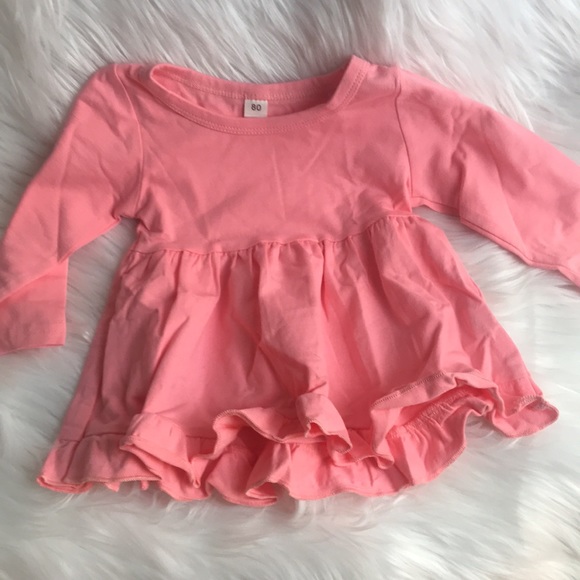 2pcs Baby Girl Solid Cotton Ruffle Trim Bow Front Long-sleeve Top and Floral - Picture 3 of 8